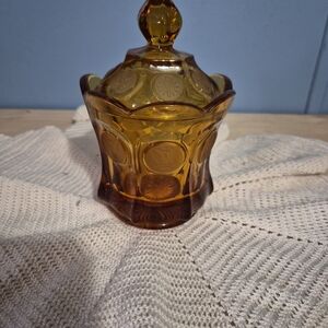 Fostoria Coin Amber Glass Candy Dish w/ Cover ~ 1960's